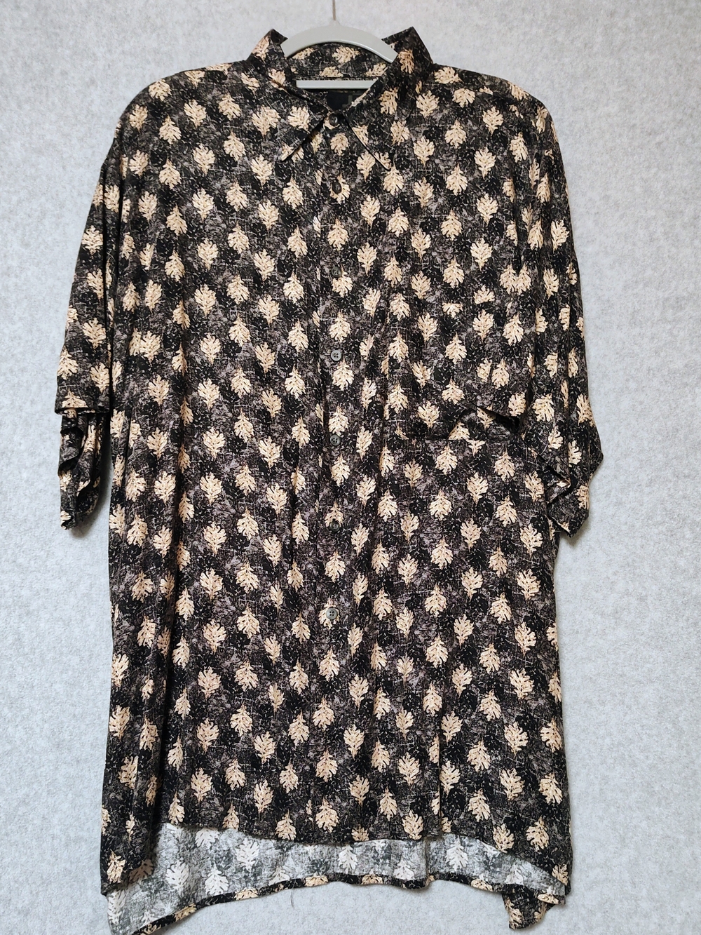 Black & Beige All Over Leaf Print Retro Button Down Short Sleeve J Ferrar XL
